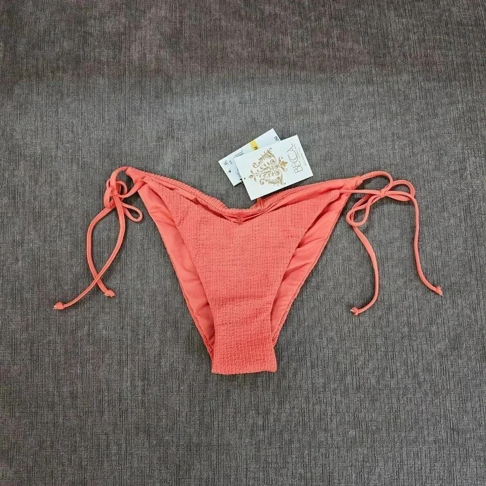 Becca Ginger Scrunch Back Pucker Up Tie Side Bikini Bottom Medium